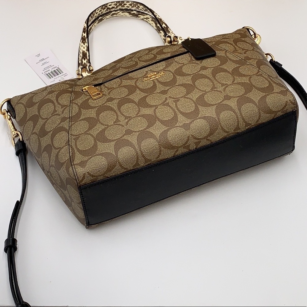 COACH Prairie Satchel / Shoulder In Colorblock Signature Canvas Khaki/Black Mult - Picture 5 of 16